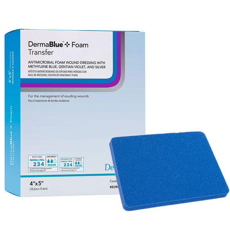 DermaRite Dermablue+ Foam Wound Dressing 4x5x0.25 inch Box of 10