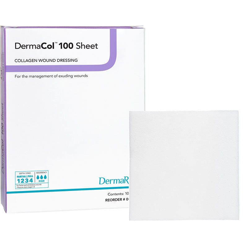 DermaRite DermaCol 100 Type 1 Bovine Collagen Dressing 2x2 inch Box of 10