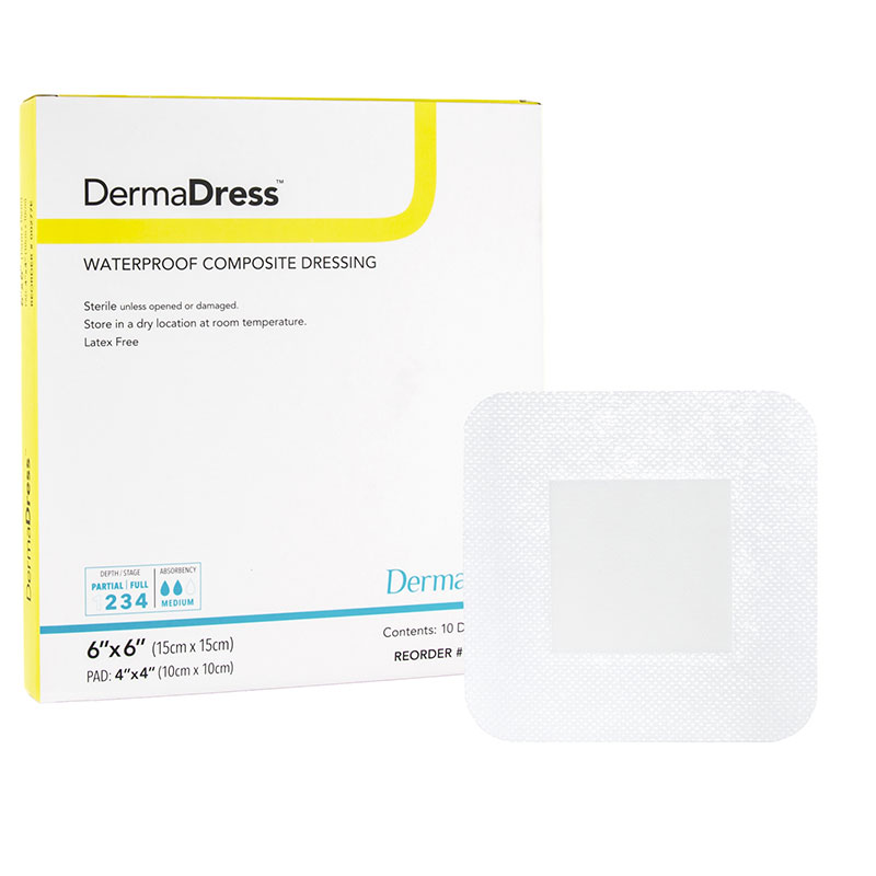 DermaRite DermaDress Waterproof Composite Dressing 6x6 inch Box of 10