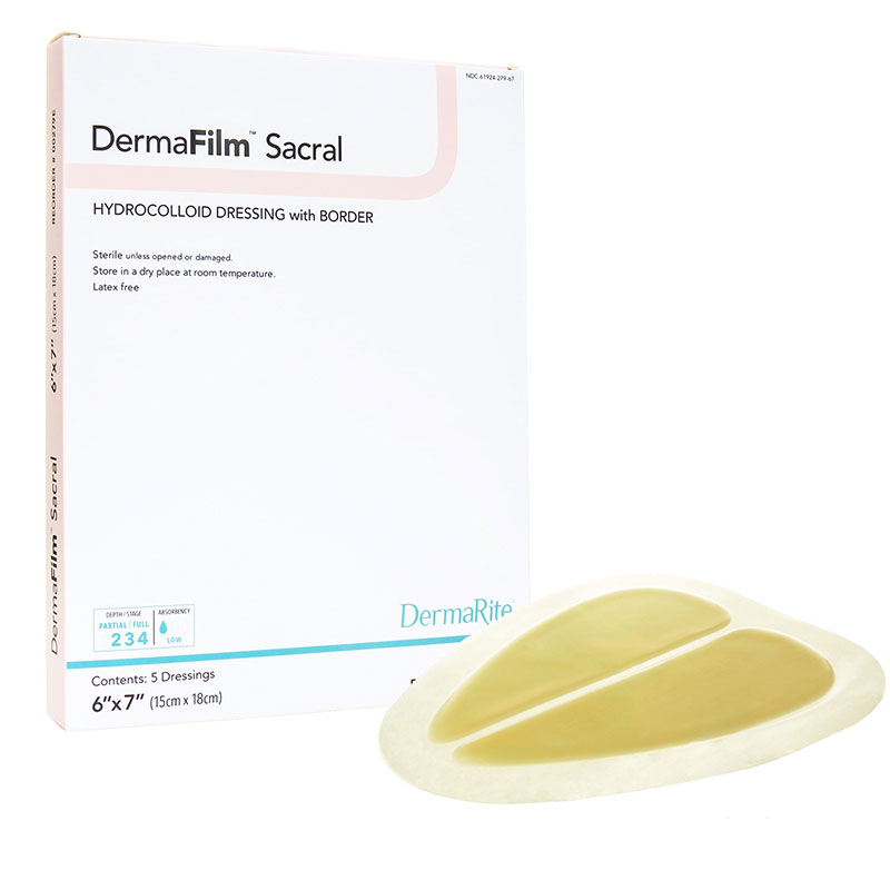 DermaRite DermaFilm Hydrocolloid Dressing Sacral 6x7 inch Box of 5