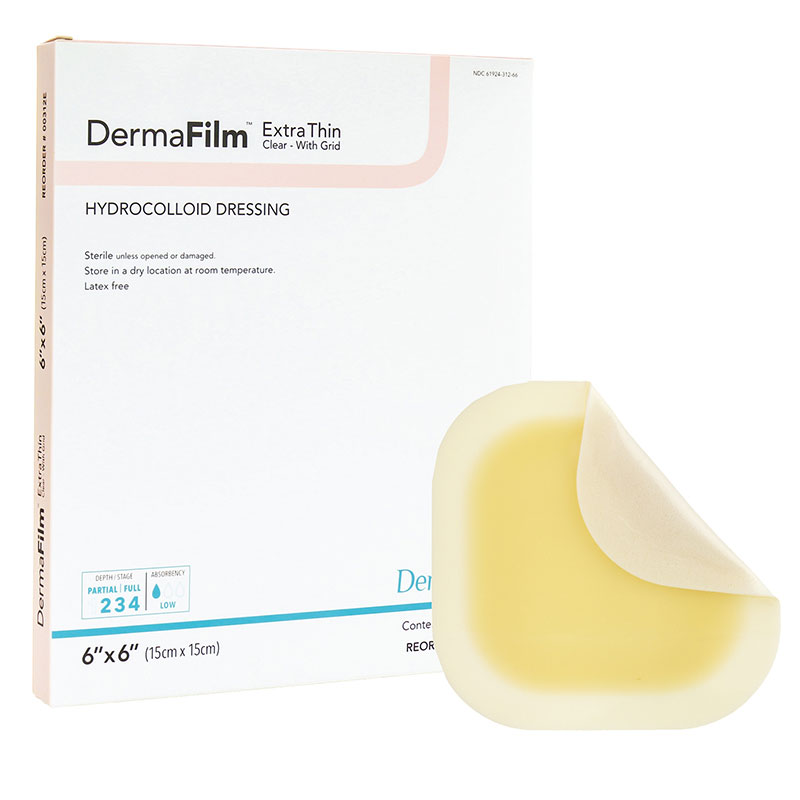 DermaRite DermaFilm Hydrocolloid Wound Dressing Thin with Border 6x6 inch Box of 5