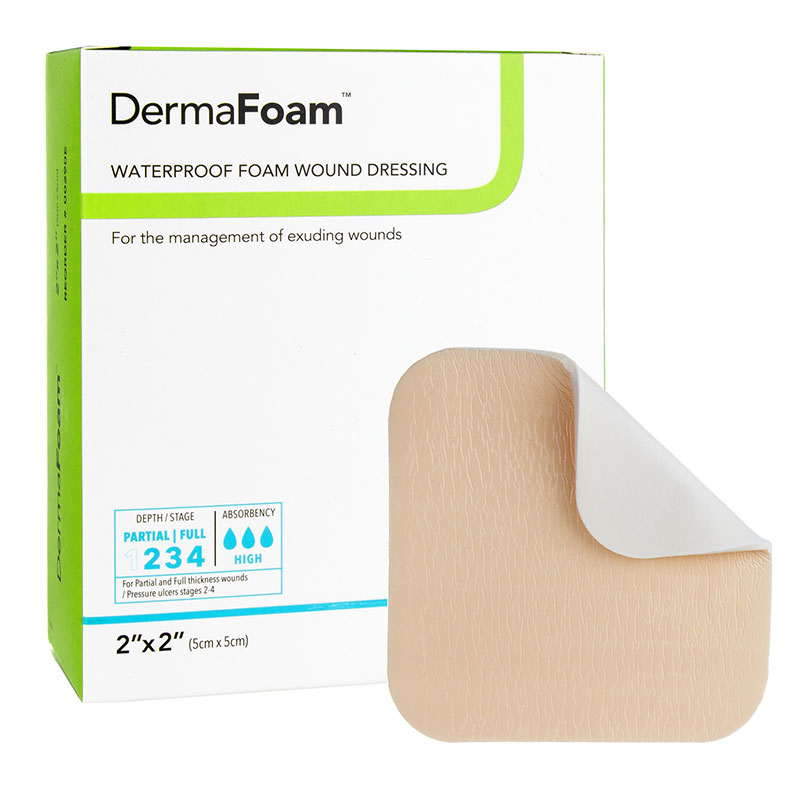DermaRite DermaFoam Waterproof Foam Wound Dressing No Border 2x2 inch Box of 10