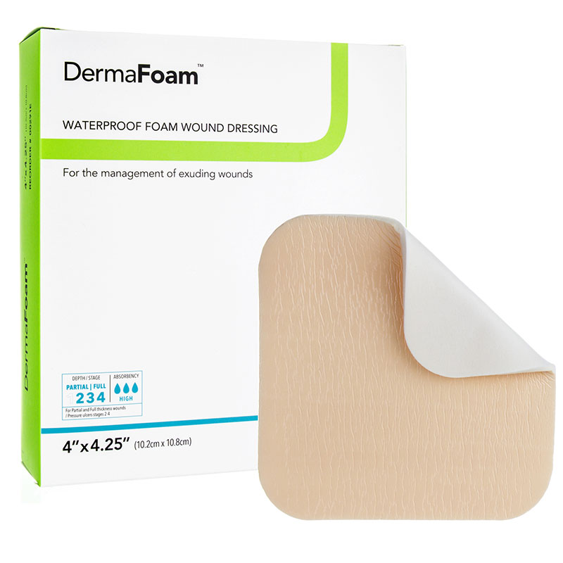 DermaRite DermaFoam Waterproof Foam Wound Dressing No Border 4x4.25 inch Box of 10