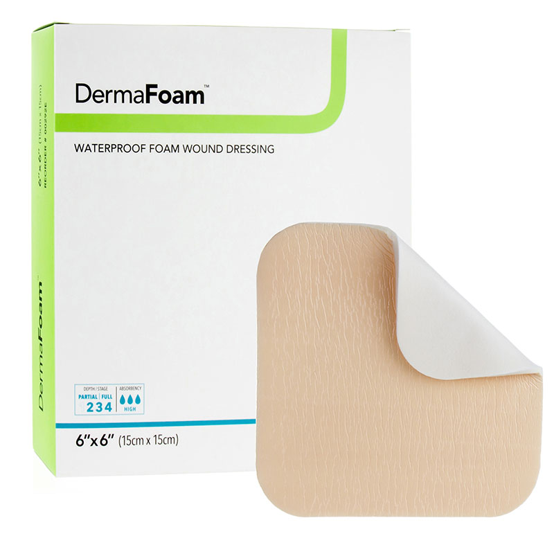 DermaRite DermaFoam Waterproof Foam Wound Dressing No Border 6x6 inch Box of 10