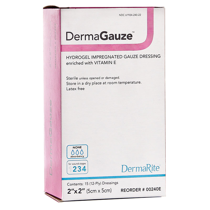 DermaRite DermaGauze Hydrogel Impregnated Dressing 2x2 inch Box of 15