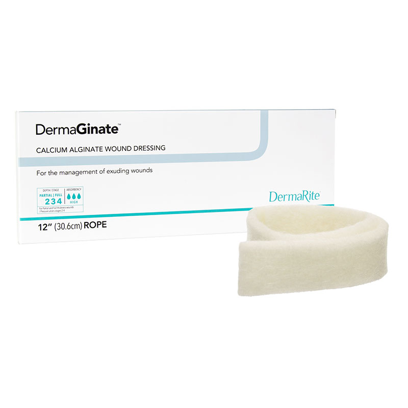 DermaRite DermaGinate Calcium Alginate Dressing 12 inch Rope Box of 5