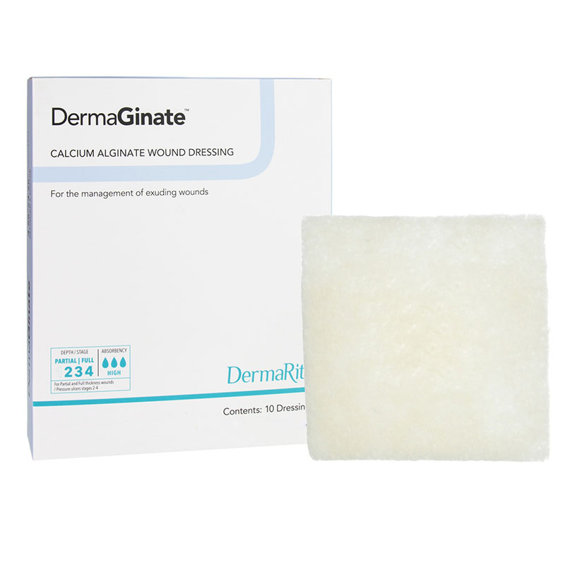 DermaRite DermaGinate Calcium Alginate Wound Dressing 2x2 inch Box of 10
