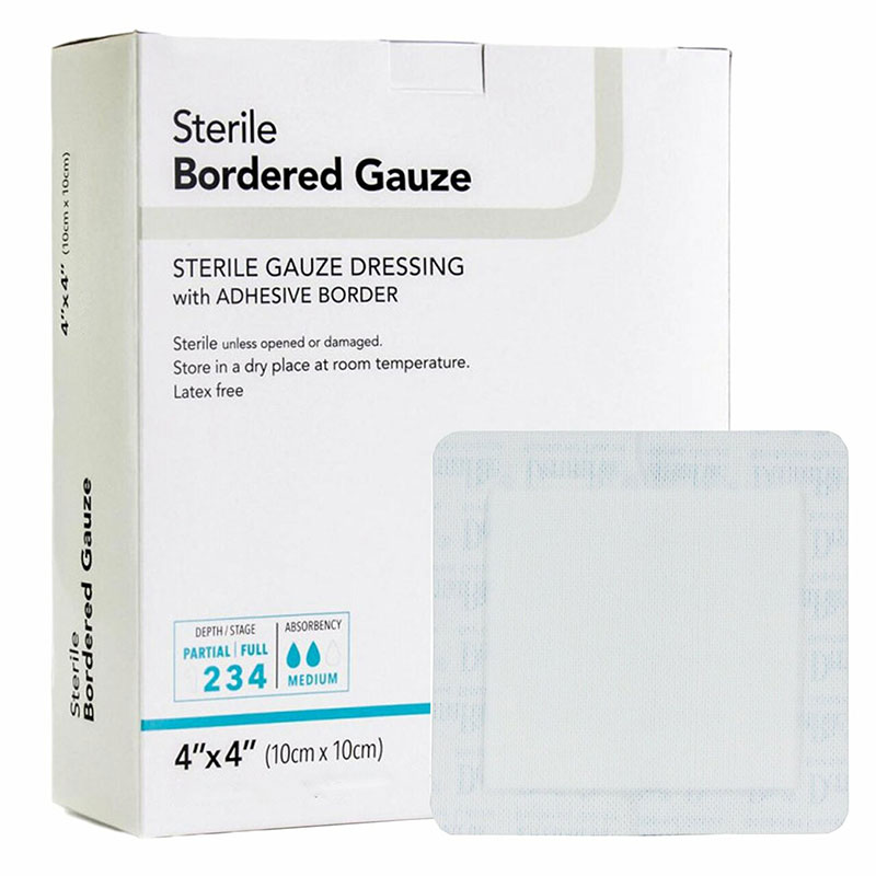 DermaRite Gauze Wound Dressing with Adhesive Border 4x4 inch Box of 100