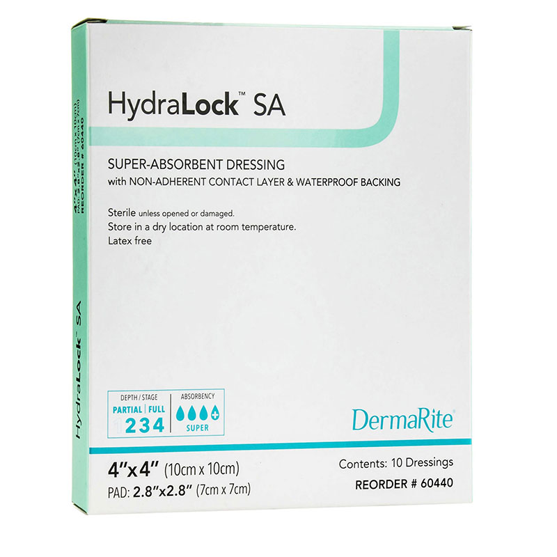 DermaRite HydraLock SA Superabsorbent Dressing 4x4 inch Box of 10
