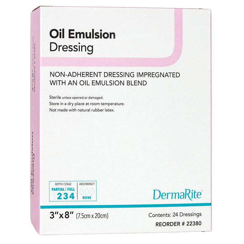 DermaRite Oil Emulsion Non-Adherent Wound Dressing 3x8 inch Box of 24