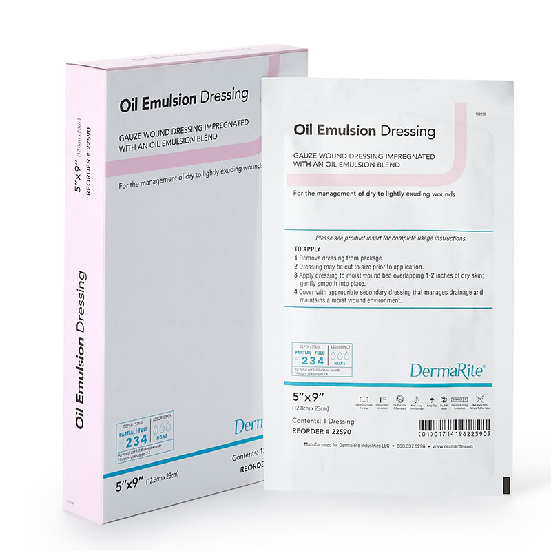 DermaRite Oil Emulsion Non-Adherent Wound Dressing 5x9 inch Box of 12