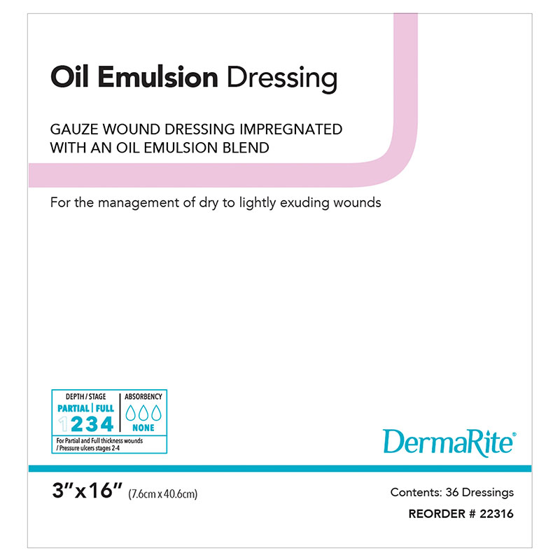 DermaRite Oil Emulsion Wound Dressing 3x16 inch Box of 36