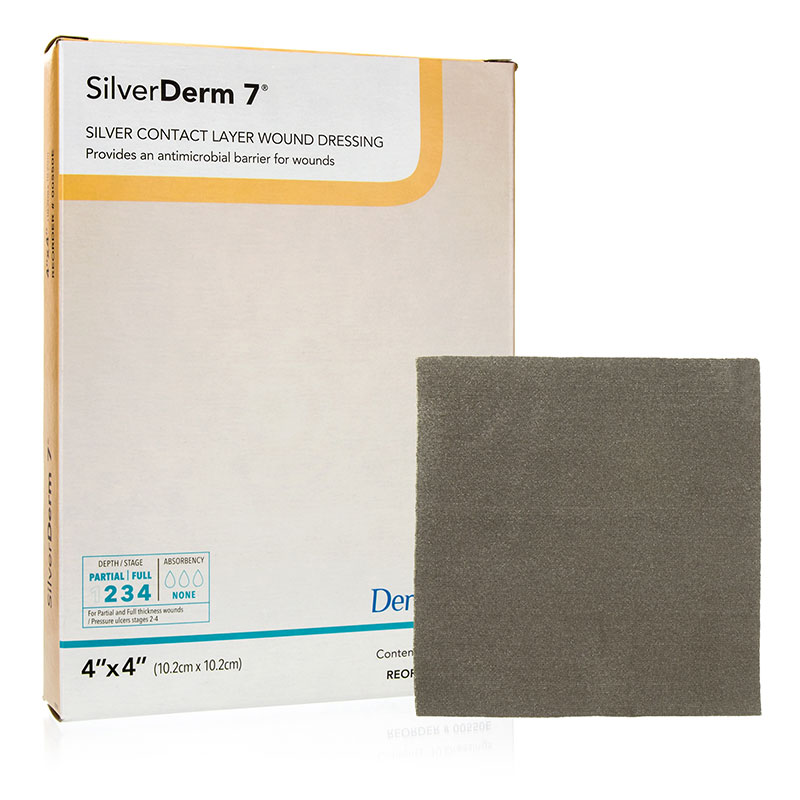 DermaRite SilverDerm 7 Silver Contact Layer Dressing 4x4 inch Box of 10
