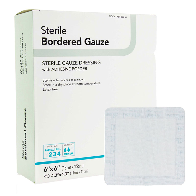 DermaRite Sterile Border Gauze with Adhesive Border 6x6 inch Box of 25