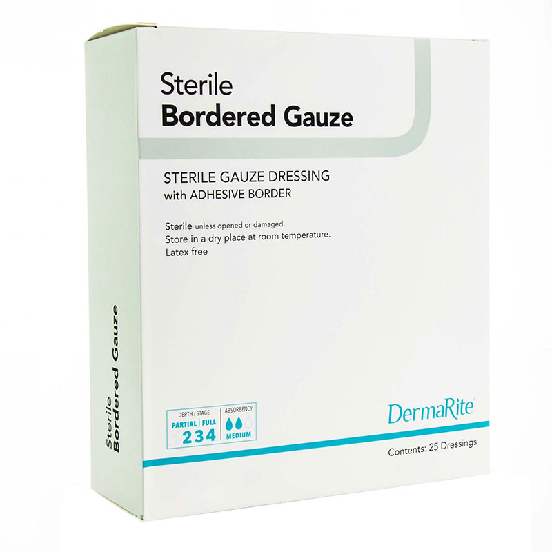 DermaRite Sterile Border Gauze with Adhesive Border 4x5 inch Box of 25