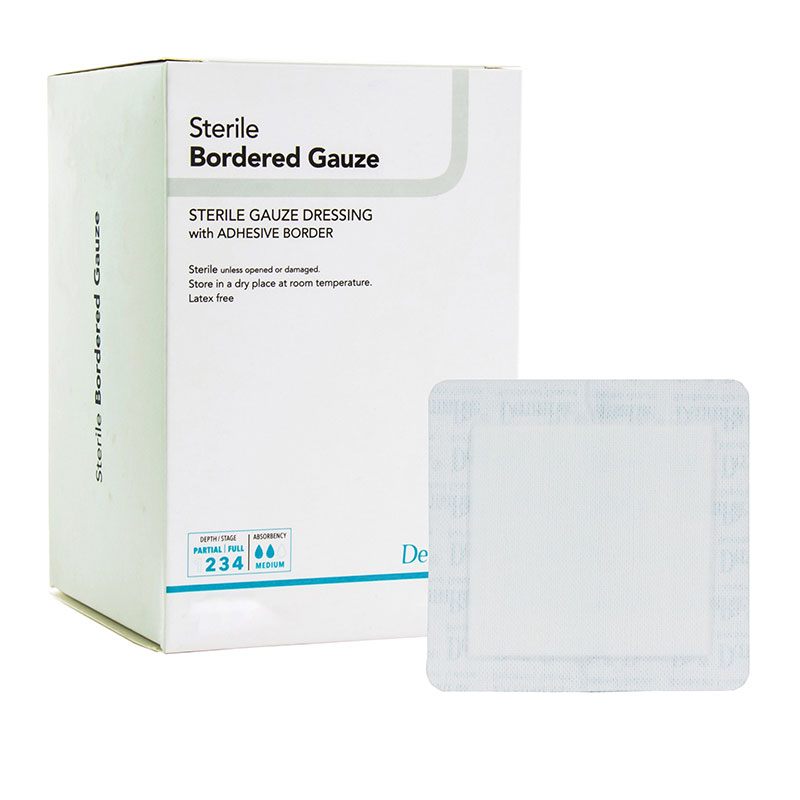 DermaRite Sterile Border Gauze with Adhesive Border 4x8 inch Box of 25