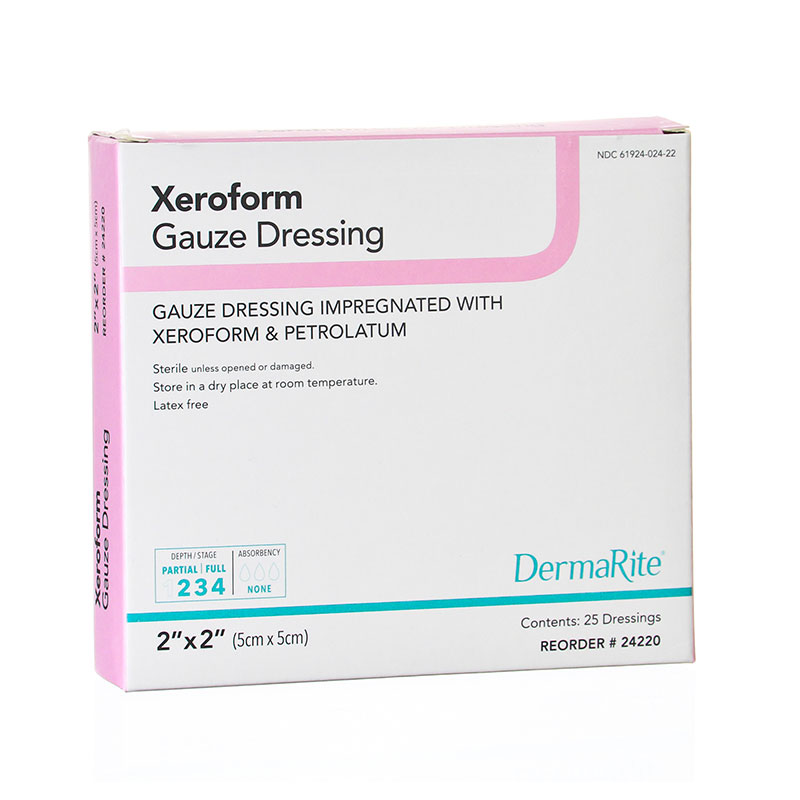 DermaRite Xeroform Gauze Wound Dressing 2x2 inch Box of 25