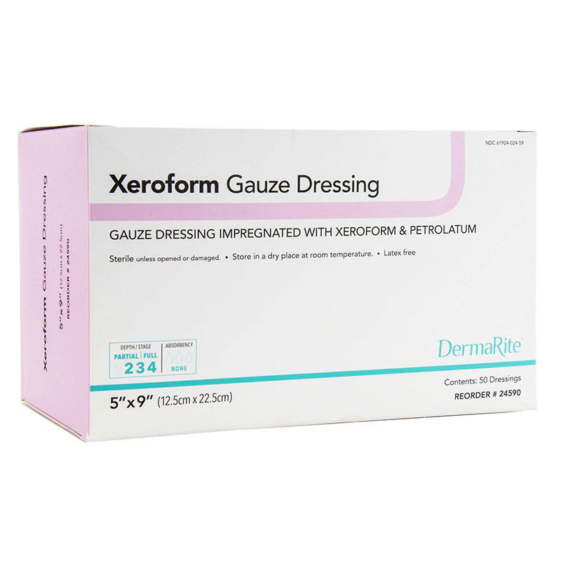 DermaRite Xeroform Gauze Wound Dressing 5x9 inch Box of 50