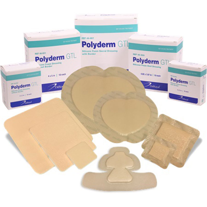 DeRoyal Polyderm GTL Foam Wound Dressing 4x4 inch Bordered Box of 10