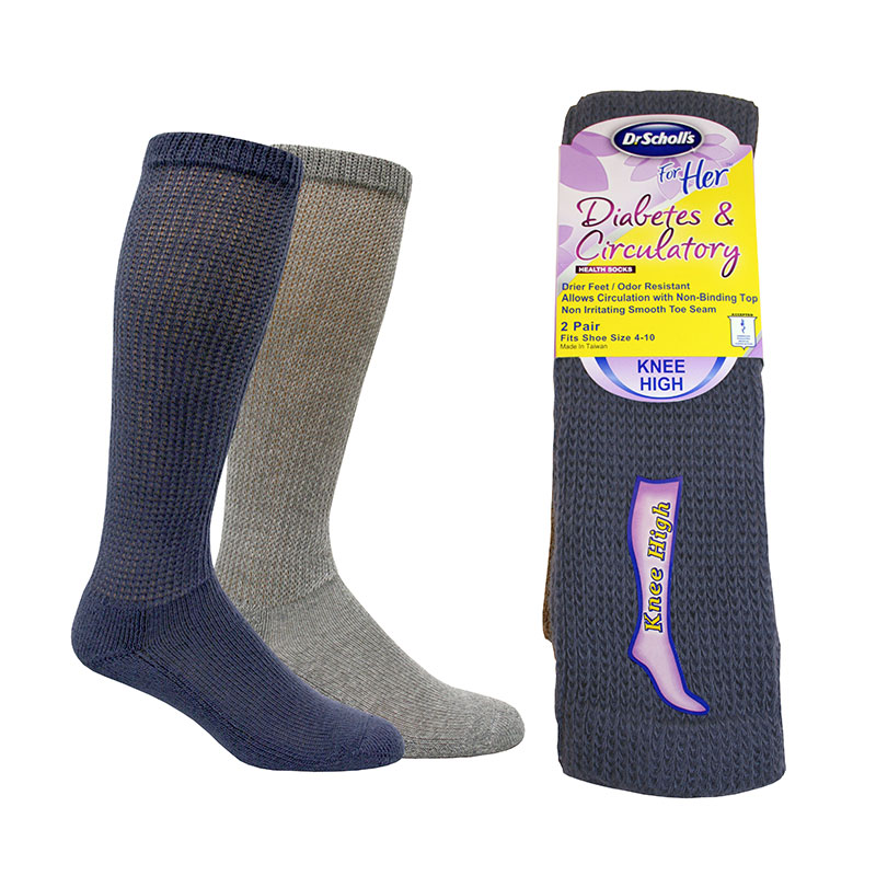 Dr. Scholl's For Her Knee High Diabetes Socks Size 410 Denim/Grey