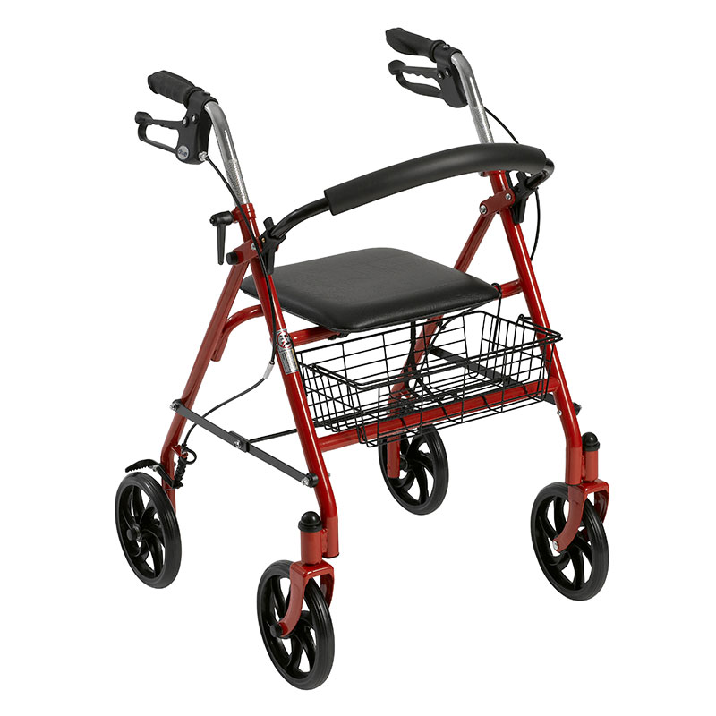 Drive Medical Four Wheel Rollator Walker w/Fold Up Back Support Red