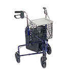 Drive Medical 3 Wheel Rollator With Basket Tray & Pouch Blue thumbnail