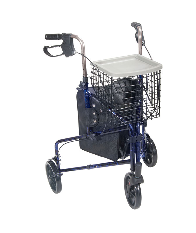 Drive Medical 3 Wheel Rollator With Basket Tray & Pouch Blue