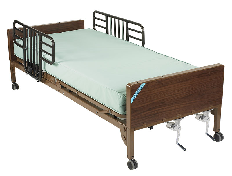 Drive Medical Multi Height Hospital Bed w/ Half Rails & Innerspring Mattress