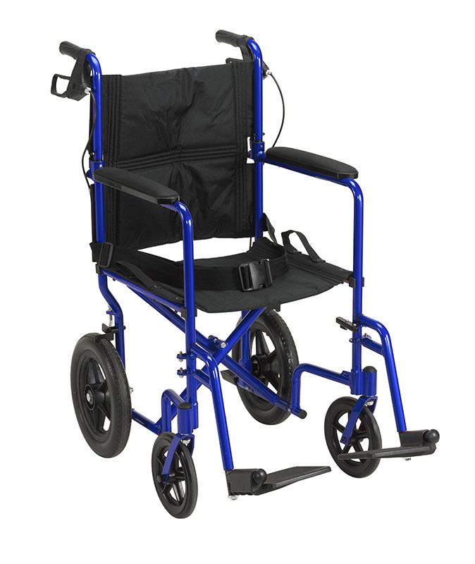 Drive Medical Lightweight Transport Wheelchair w/Hand Brakes Blue