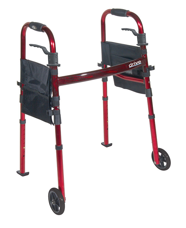 Drive Medical Folding Travel Walker with 5 inch Wheels & Fold Up Legs