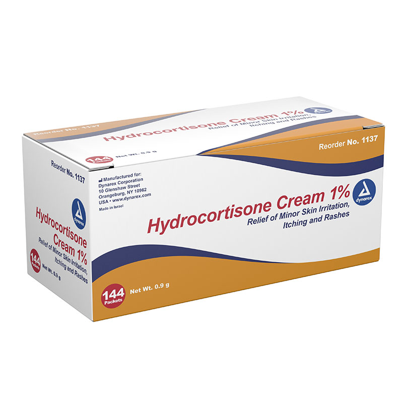 Dynarex 1% Hydrocortisone Cream 0.9g Foil Packet Box of 144