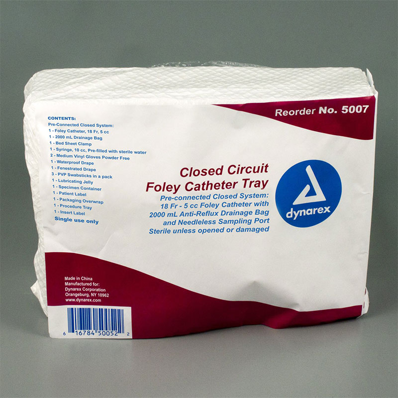 Dynarex Closed Circuit Closed System Foley Catheter Tray 18 FR Case of 10