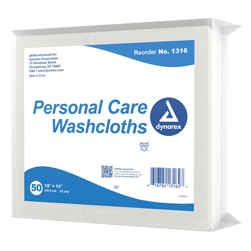 Dynarex Personal Care Dry Wipe Washcloth 12x13 inch Pack of 50