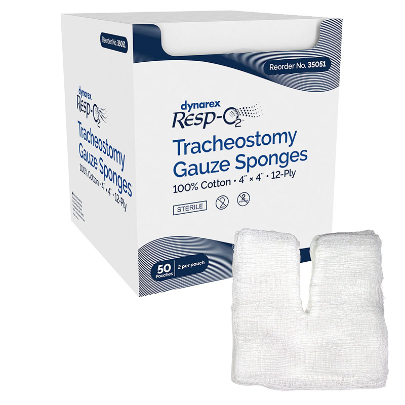 Dynarex Resp-O2 Tracheostomy Drain Sponges 2's 12-Ply 4x4 inch Box of 50