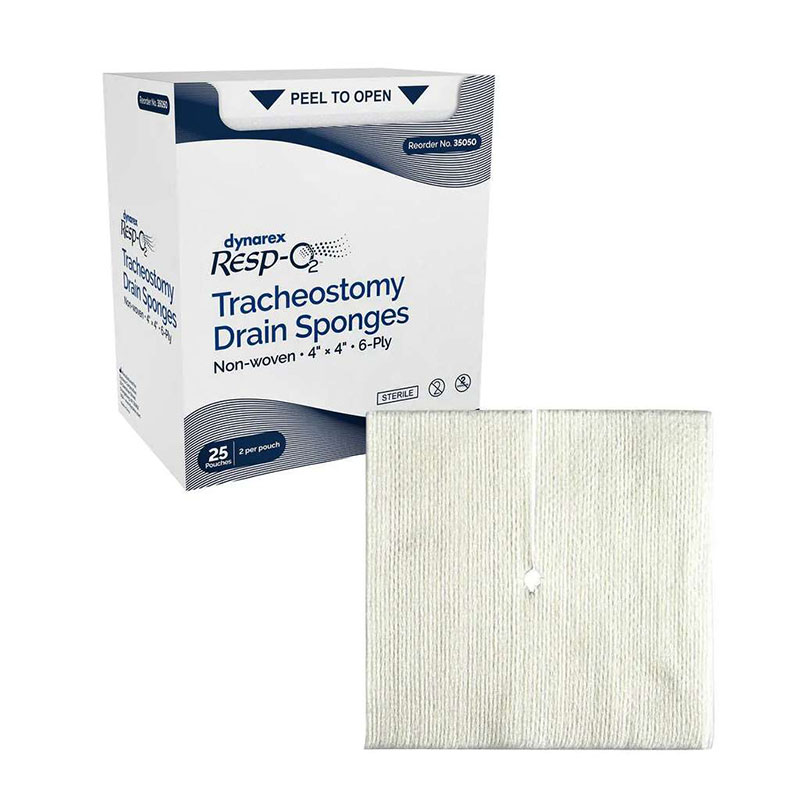 Dynarex Resp-O2 Tracheostomy Drain Sponges 2's 6-Ply 4x4 inch Box of 25