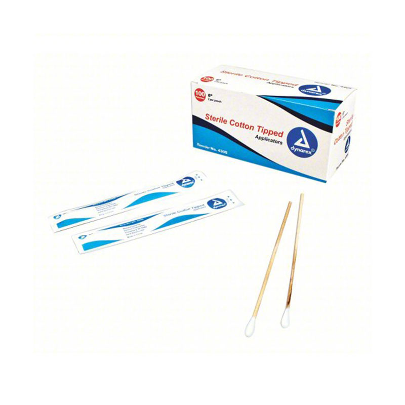 Dynarex Sterile Cotton Tipped Applicator with Wood Shaft 6 inch Box of 100