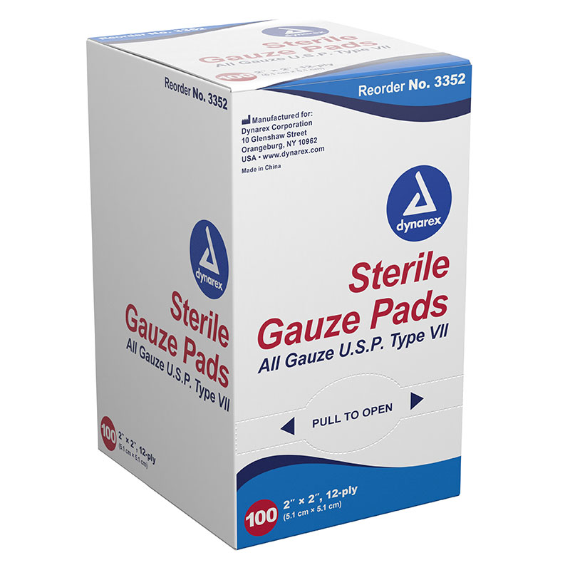 Dynarex Sterile Gauze Pad 2x2 inch 12-Ply Box of 100