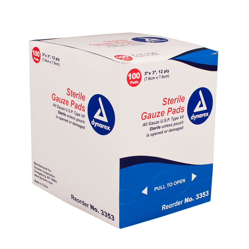 Dynarex Sterile Gauze Pad 3x3 inch 12-Ply Box of 100