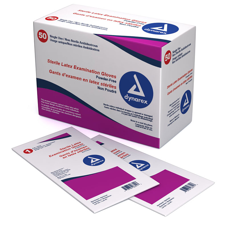 Dynarex Sterile Powder-Free Latex Exam Glove Large Box of 50