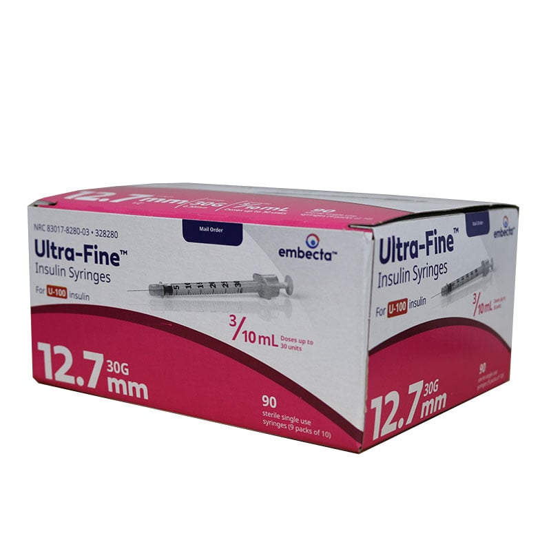 BD Ultra-Fine Syringes 30g 3/10cc 1/2 inch 90ct Case of 5