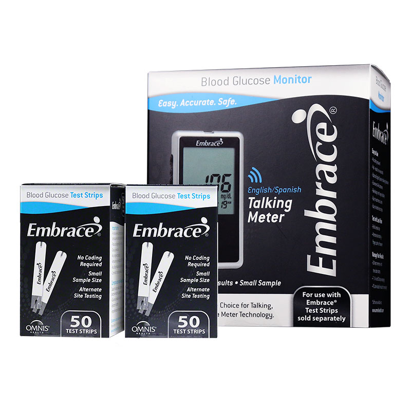 Embrace Talking Meter Kit 100 Test Strips Glucose Meter