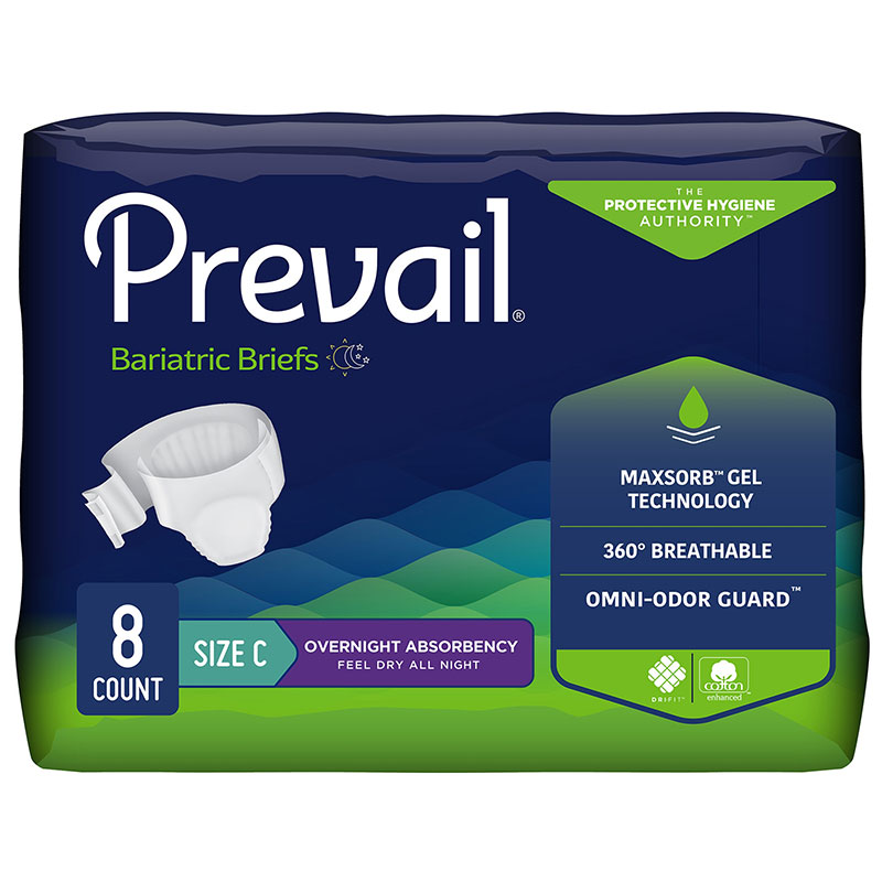 First Quality Prevail Bariatric Brief Size C Up to 110 inch Package of 8