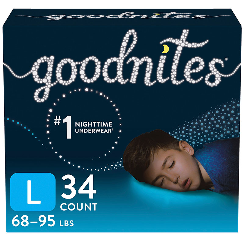 Goodnites Youth Pants for Boys Large Giga Pack Case of 34