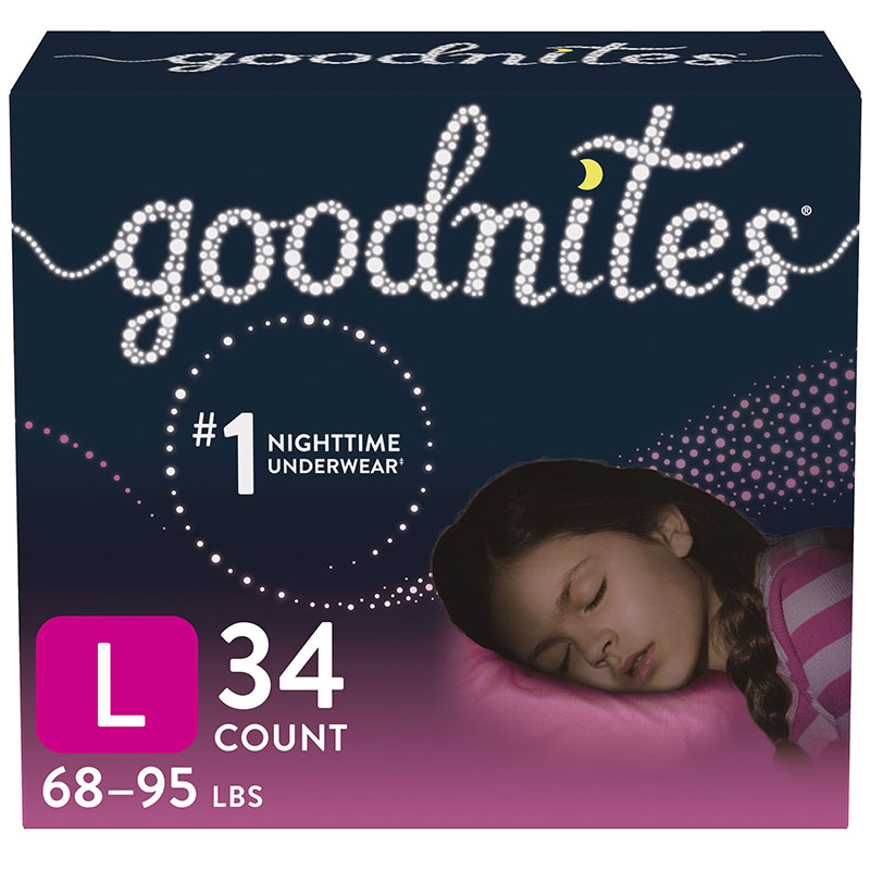 Goodnites Youth Pants for Girls Large Giga Pack Case of 34