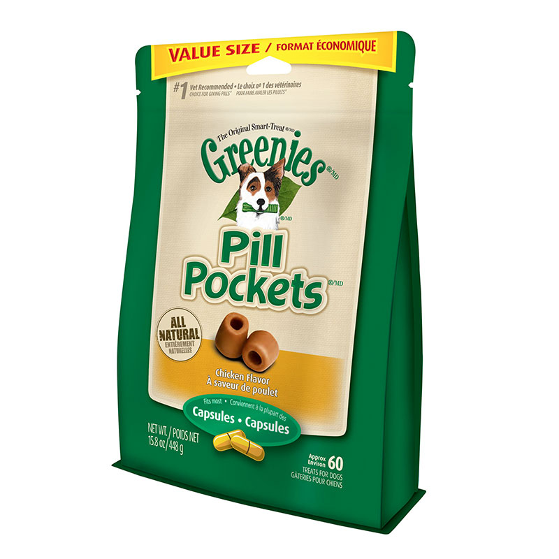 Greenies Canine Chicken Pill Pockets Capsules 15.8oz VALUE SIZE 60/pk