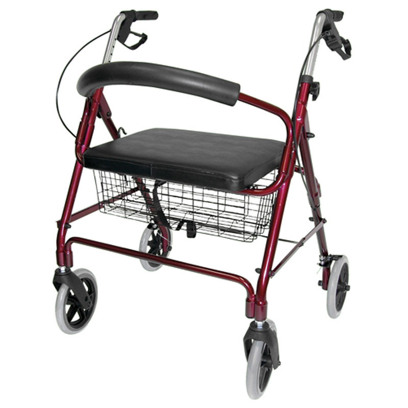 Mabis DMI Lightweight Extra-Wide Heavy-Duty Aluminum Rollator Burgundy