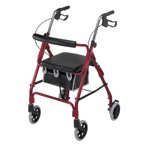 Mabis DMI Ultra Lightweight Aluminum Rollator Burgundy With Bag