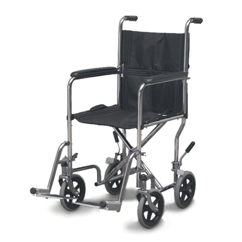 Mabis DMI Folding Steel Transport Chair Without Hand Brakes Chrome