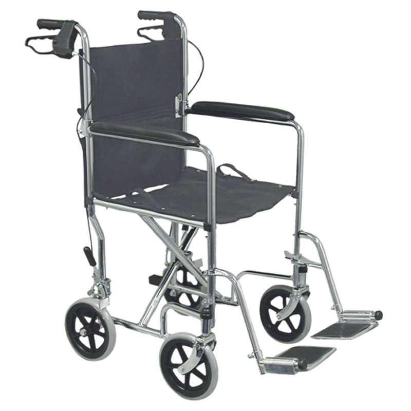 Mabis DMI Folding Steel Transport Chair With Hand Brakes Chrome