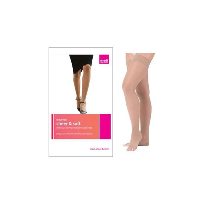 Medi USA Sheer & Soft Thigh High with Silicone Top Band 15-20 Open Natural Size 2
